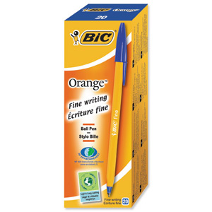 Bic Orange Ball Pen 0.8mm Tip 0.2mm Line Blue Ref 1199110111 [Pack 20] Ident: 84E