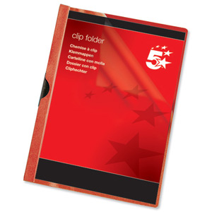 5 Star Clip Folder 3mm Spine for 30 Sheets A4 Red [Pack 25] Ident: 201I