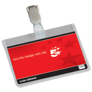 5 Star Name Badges Security Landscape with Plastic Clip 60x90mm [Pack 25]