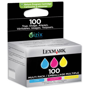 Lexmark No. 100 Inkjet Cartridge Page Life 600pp Cyan/Magenta/Yellow Ref 14N0849 [Pack 3] Ident: 823I