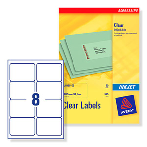 Avery Clear Addressing Labels 8 per Sheet 99.1x67.7mm Ref J8565-25 [200 Labels]