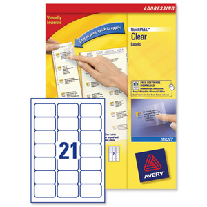 Avery Clear Addressing Labels 21 per Sheet 63.5x38.1mm Ref J8560-25 [525 Labels] Ident: 134A