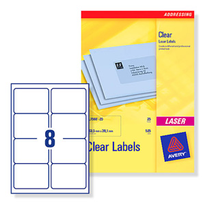 Avery Clear Addressing Labels Laser 8 per Sheet 99.1x67.7mm Ref L7565-25 [200 Labels] Ident: 134A