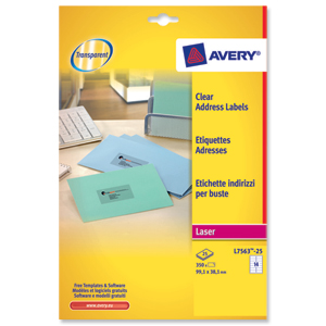 Avery Clear Addressing Labels Laser 14 per Sheet 99.1x38.1mm Ref L7563-25 [350 Labels] Ident: 134A