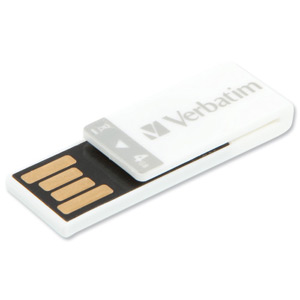 Verbatim Clip-it USB Flash Drive USB 2.0 Paper Clip Read 10MB/s Write 3MB/s 4GB White Ref 43900 Ident: 776A