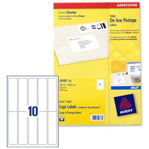 Avery Smartstamp Labels Inkjet Logo 10 per Sheet 135x38mm Ref J5103-25 [250 Labels] Ident: 134B