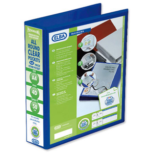 Elba Presentation Ring Binder PVC 4 D-Ring 50mm Capacity A4 Blue Ref 400008431 [Pack 4]