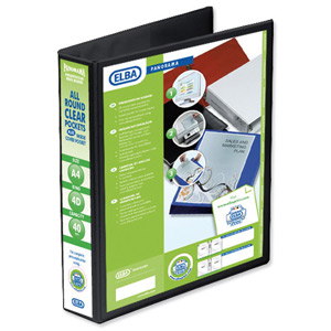 Elba Presentation Ring Binder PVC 4 D-Ring 50mm Capacity A4 Black Ref 400008430 [Pack 4]