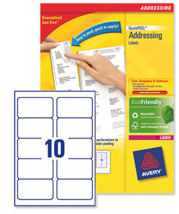 Avery Addressing Labels Laser Jam-free 10 per Sheet 99.1x57mm White Ref L7173-100 [1000 Labels] Ident: 135A
