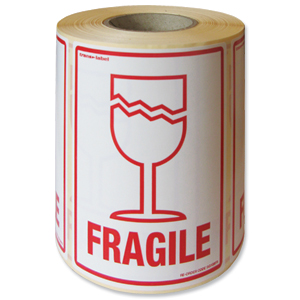 Adpac Parcel Labels Fragile 108x79mm on Roll Diameter 210mm Ref SG108FR [500 Labels]