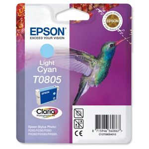 Epson T0805 Inkjet Cartridge Claria Hummingbird Page Life 330-410pp Light Cyan Ref C13T08054010 Ident: 804H