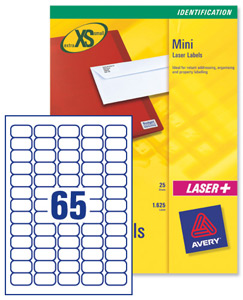 Avery Mini Labels Inkjet 65 per Sheet 38.1x21.2mm White Ref J8651-25 [1625 Labels]