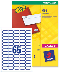 Avery Mini Labels Inkjet 65 per Sheet 38.1x21.2mm White Ref J8651-25 [1625 Labels] Ident: 137A