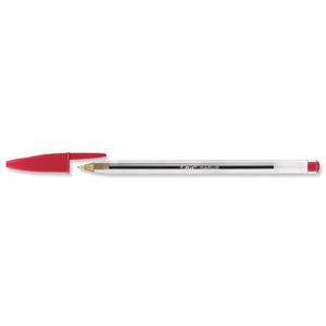 Bic Cristal Ball Pen Clear Barrel 1.0mm Tip 0.4mm Line Red Ref 8373612 [Pack 50]