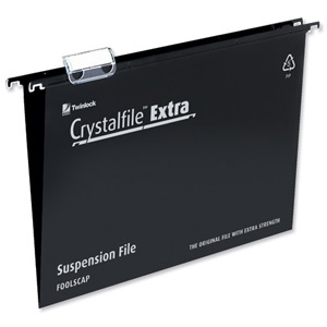 Rexel Crystalfile Extra Suspension File Polypropylene 15mm Foolscap Black Ref 3000080 [Pack 25] Ident: 211C