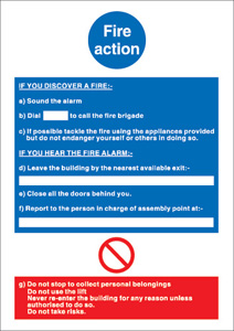 Stewart Superior Safe Condition & Fire Equipment Sign Fire Action Write On 297x210mm