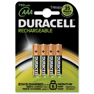 Duracell Battery Rechargeable Accu NiMH 750mAh AAA Ref 81364750 [Pack 4]