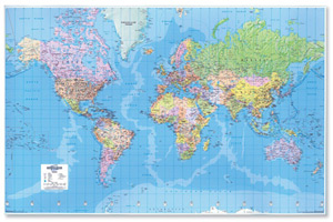 Map Marketing World Map 3D Effect Giant Unframed 315 miles to 1 inch Scale W1840xH1200mm Ref GWLD Ident: 497A