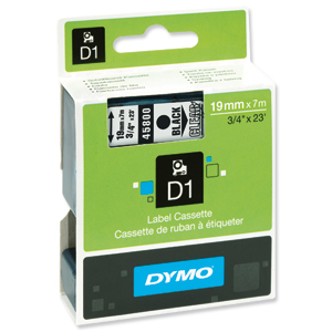 Dymo D1 Tape for Electronic Labelmakers 19mmx7m Black on Clear Ref 45800 S0720820