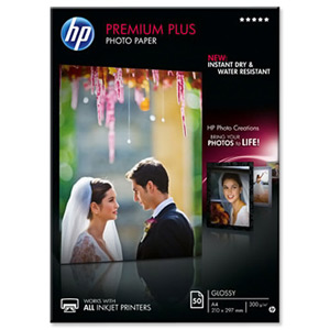 Hewlett Packard [HP] Premium Plus Photo Paper Glossy 300gsm A4 Ref CR674A [50 Sheets]