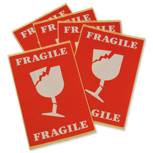 Labels International Handling W74xH105mm Red/White Printed Fragile [Pack 5] Ident: 156A
