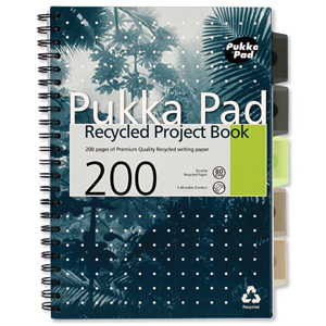 Pukka Pad Recycled Project Book Wirebound Perforated Ruled 5-Divider 200pp 80gsm A4 Ref 6050-REC [Pack 3] Ident: 39D