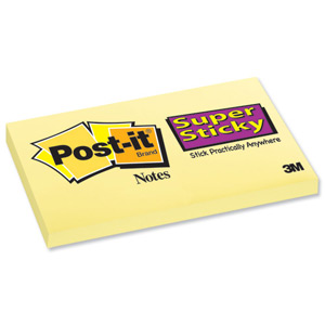 Post-it Super Sticky Removable Notes Pad 90 Sheets 76x127mm Canary Yellow Ref 655-12SSCY [Pack 12] Ident: 60F