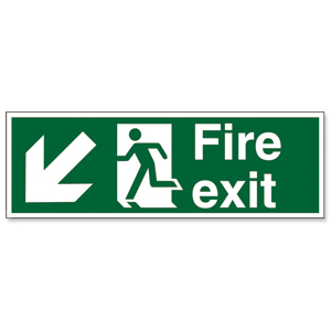Stewart Superior Safe Condition & Fire Equipment Sign Fire Exit Down Left Arrow 200x600mm