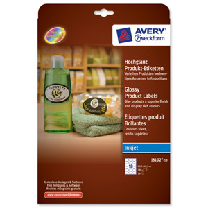 Avery Product Labels Inkjet Glossy 18 per Sheet 63.5x42.3mm White Oval Ref J8102-10.UK [180 labels] Ident: 569D