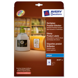 Avery Product Labels Inkjet Glossy 18 per Sheet 62x42mm White Rectangular Ref J8109-10.UK [180 labels] Ident: 569D