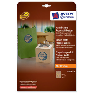 Avery Product Labels 12 per Sheet 60mm Diameter Brown Kraft Circular Ref L7106-20.UK [240 labels]