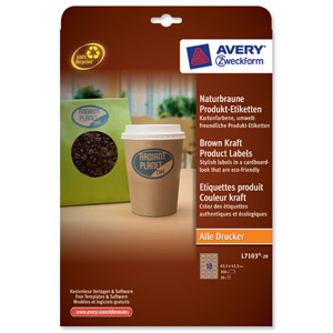 Avery Product Labels 18 per Sheet 63.5x42mm Brown Kraft Oval Ref L7103-20.UK [360 labels] Ident: 569D