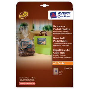 Avery Product Labels 18 per Sheet 62x42mm Brown Kraft Rectangular Ref L7110-20.UK [360 labels] Ident: 569D