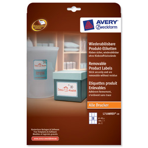 Avery Product Labels Removable 9 per Sheet 62x89mm White Rectangular Ref L7108REV-20.UK [180 labels]