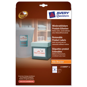 Avery Product Labels Removable 9 per Sheet 62x89mm White Rectangular Ref L7108REV-20.UK [180 labels] Ident: 569D