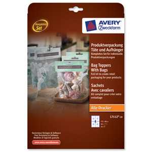 Avery Packaging Bag with Printable Self Adhesive Header 4 per Sheet 137x48mm Ref L7112-10.UK [40 Hangers] Ident: 569B