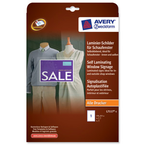 Avery Wall Sign Self Laminating 1 per Sheet 170x257mm Self Adhesive White Ref L7117-5.UK [5 labels]