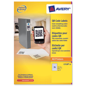 Avery Opaque QR Code Label 35 per Sheet 35x35mm White Square Ref L7120-20.UK [700 labels]