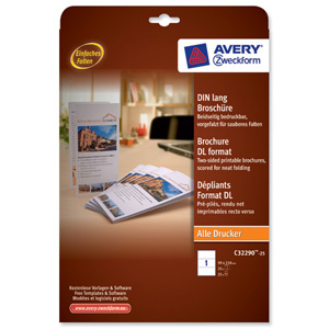 Avery Brochure Paper A4 folds on Long Edge White 99x210mm 190 gsm Ref C32290-25.UK [25 Sheets] Ident: 568B