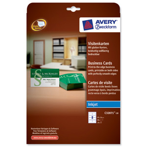 Avery Business Cards Inkjet 260gsm 8 per Sheet 85x54mm Matt Coated Ref C32071-10.UK [80 Cards]
