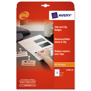 Avery Fold & Clip Name Badges 3 per Sheet 60x90mm White Ref L4789-10 [30 Badges] Ident: 285C
