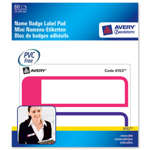 Avery Handwritable Mini Name Badge Pad 2 per Sheet 25x95mm Pink/Purple Ref 6153 [80 Badges] Ident: 285D
