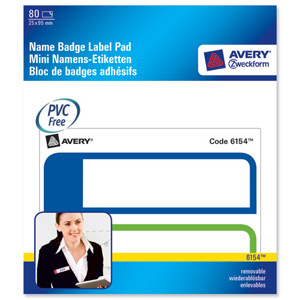 Avery Handwritable Mini Name Badge Pad 2 per Sheet 25x95mm Blue/Green Ref 6154 [80 Badges] Ident: 285D