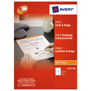 Avery 2 in 1 100gsm Invitation Letter and Acetate Name Badges 50 x 80mm White Ref L4797-100 [100 Badges] Ident: 285B