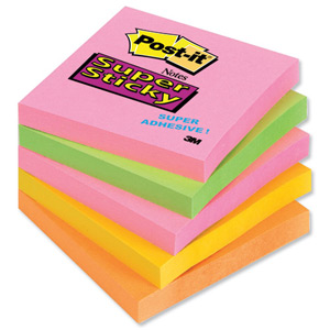 Post-it Super Sticky Notes 76x76mm Neon Rainbow Ref 654SN [Pack 5] Ident: 60D