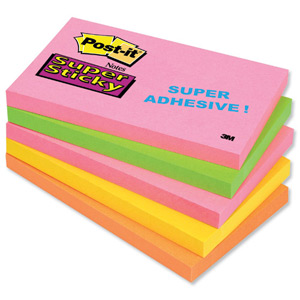 Post-it Super Sticky Notes 76x127mm Neon Rainbow Ref 655SN [Pack 5] Ident: 60D