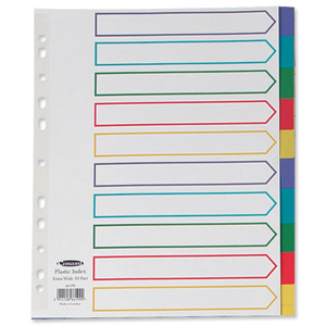 Concord Punched Pocket Dividers Plastic Multicolour-tabbed 10-Part Extra Wide A4 White Ref 66199 Ident: 242B