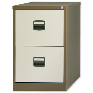 Trexus Filing Cabinet Steel Lockable 2-Drawer W470xD622xH711mm Brown and Cream