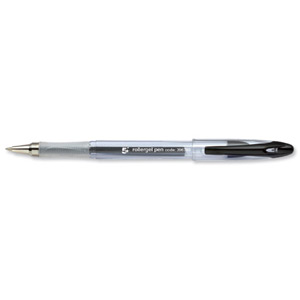 5 Star Roller Gel Pen Clear Barrel 1.0mm Tip 0.5mm Line Black [Pack 12]