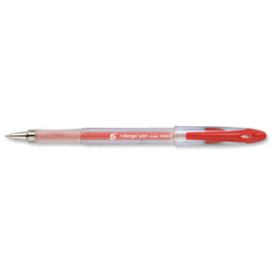 5 Star Roller Gel Pen Clear Barrel 1.0mm Tip 0.5mm Line Red [Pack 12]